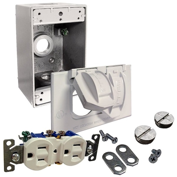 Bell Outdoor Receptacle/Cvr Dplx Kit Wht 1G 5839-6WRTR - main