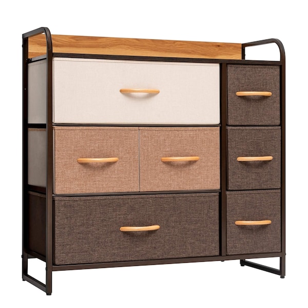 Homeroots 32" Brown Steel and Fabric Seven Drawer Dresser 484686 - main
