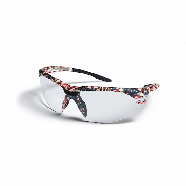 Lincoln Electric Safety Glasses, Anti-Fog & Anti-Scratch, Clear Lens, red, white and blue (USA) camoflauge Frame K4676-1 - main