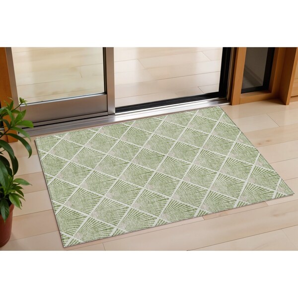 Homeroots 3' X 5' Green Beige And Ivory Geometric Washable Indoor Outdoor Area Rug 594701 - main