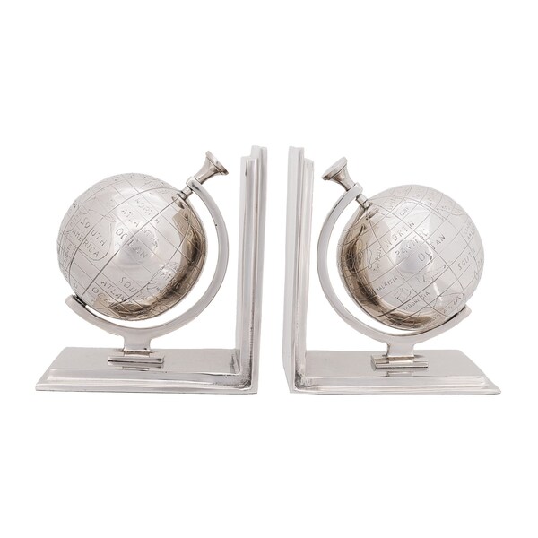 Homeroots 4.5" X 6.75" X 7.75" Alum Globe Bookend Set Of Two, 2PK 364199 - main