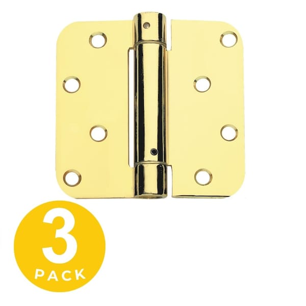Global Door Controls 4 in. x 4 in. Bright Brass Spring Full Mortise 5/8 in. Radius Door Hinge with Fixed Pin - Pack of 3 CPS4040-5/8-US3-3 - main