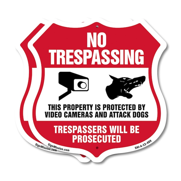 Signmission No Trespassing Shield Sign This Property, 12 inch X 12 inch, Aluminum Metal Sign, 2PK SHI-A-2PACK-12-409 - main