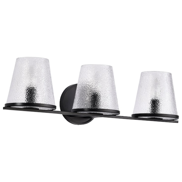 Nuvo Valentine, 3 Light Vanity, Black Finish, Hammered Glass 60/8253 - main