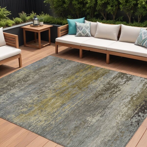 Homeroots 9' X 12' Taupe Brown And Gold Abstract Washable Indoor Outdoor Area Rug 630865 - main