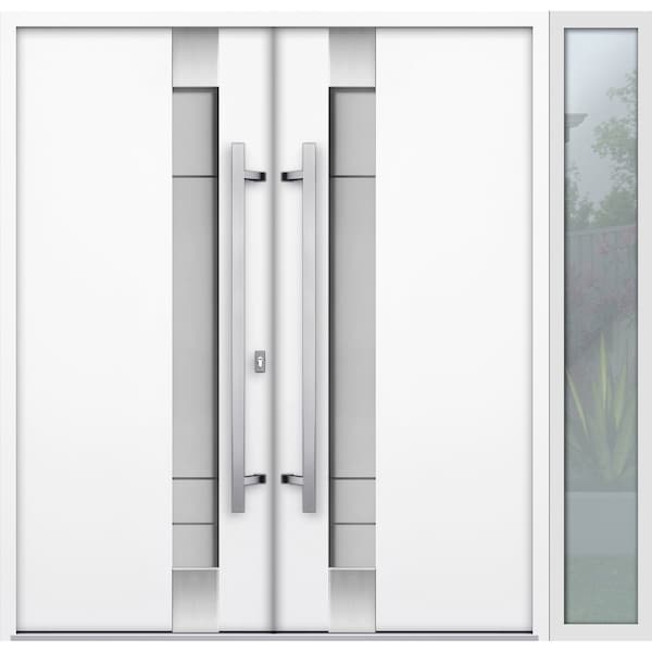 Vdomdoors Steel Double Doors Deux 1713 White Enamel Sidelight Exterior Black Window Stainless Inserts Single DEUX1713DEXD-BEM-RH-W72+14 x H80 - main