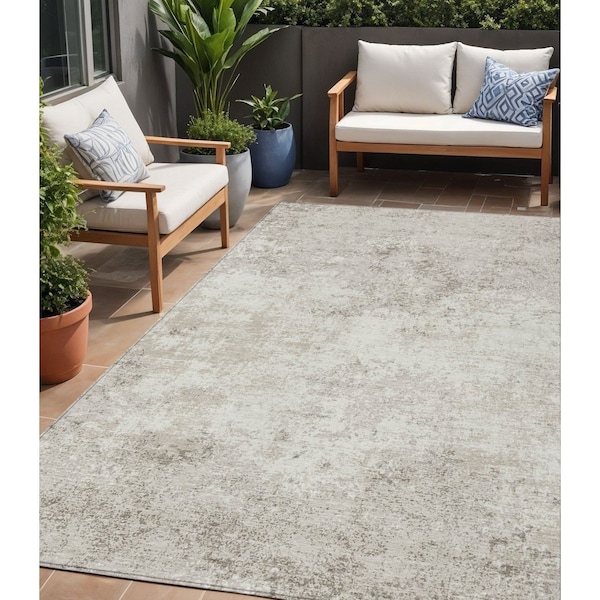 Homeroots 5' X 8' Ivory And Beige Abstract Washable Indoor Outdoor Area Rug 599503 - main