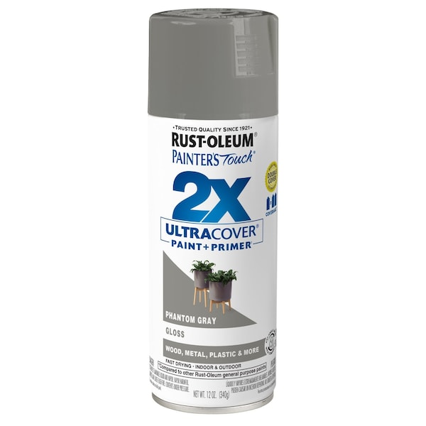 Rust-Oleum 2X Ultra Cover Spray Paint, Phantom Gray, Gloss, 12 oz 372273 - main