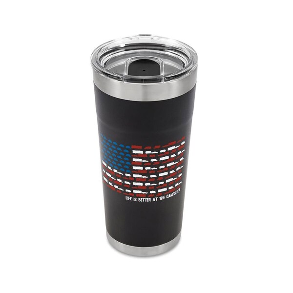 Camco Stainless Steel Insulated Twist Top Tumbler - Charcoal, US Flag RV Print, 20 oz. 53065 - main