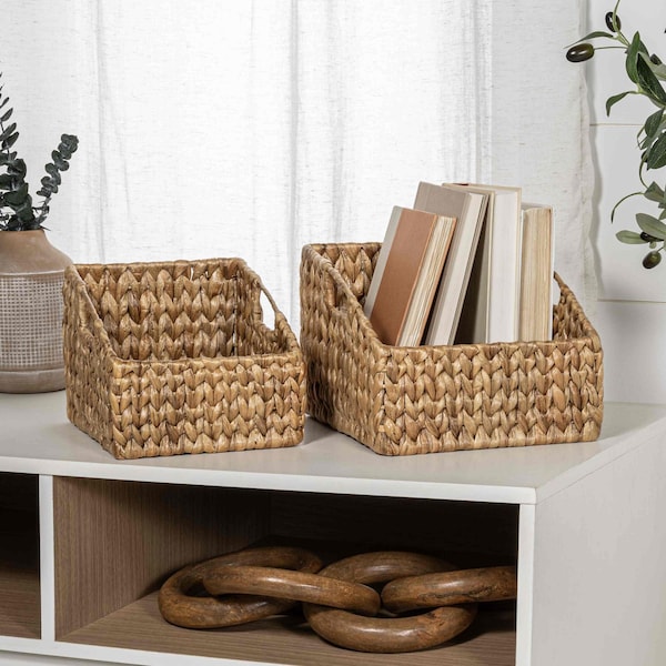 Happimess Havanah Southwestern Hand-Woven Hyacinth Slanted Pantry Baskets with Handles, Natural, 2PK BSK1007A-2SET - main