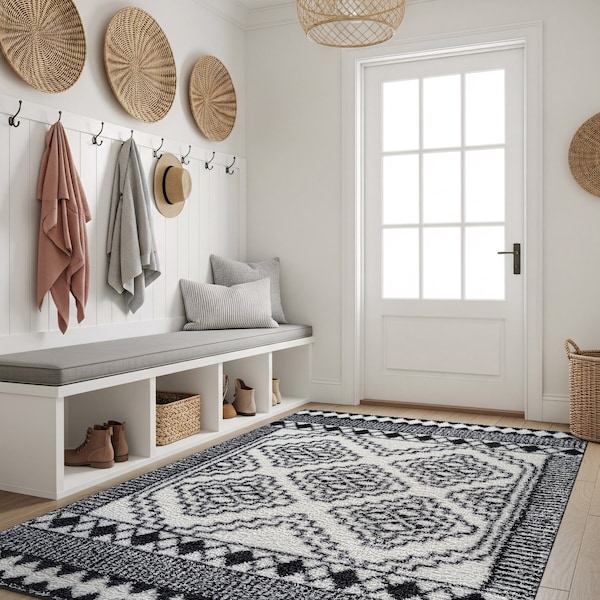 World Rug Gallery White Geometric Pattern Shag Area Rug 4 ft x 6 ft White WR120WHITE4X6 - main