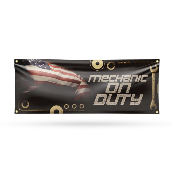Signmission Mechanic On Duty, 18 Inch x 48 Inch, Vinyl Banner B-30732 - main