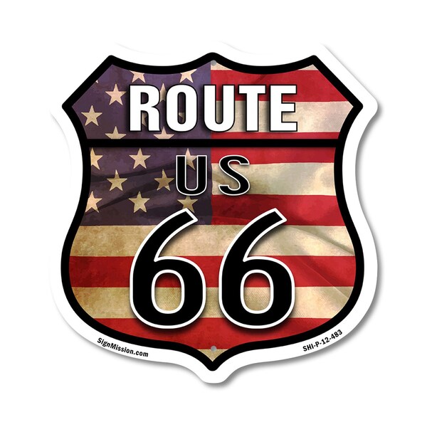 Signmission Route Us 66 Flag, 12 Inch X 12 Inch, Plastic Sign SHI-P-12-483 - main