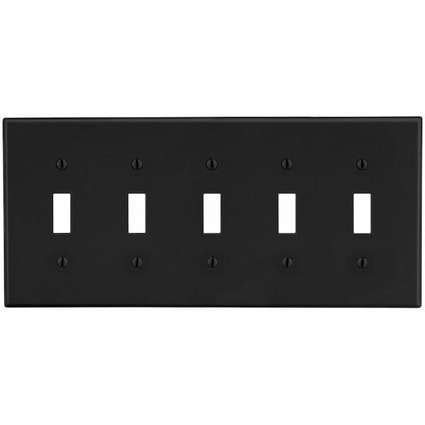 Hubbell Wiring Device-Kellems Wallplate, 5-Gang, 5) Toggle, Black P5BK - main