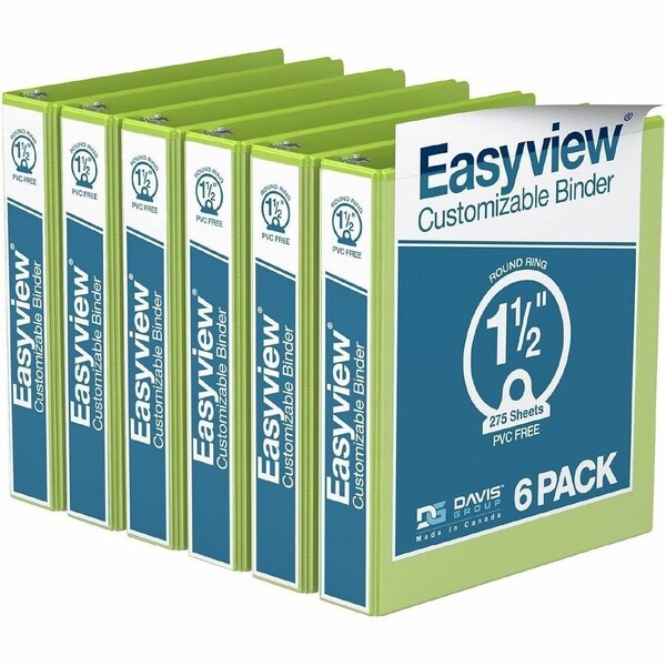 Davis Group Easyview Premium, Round Ring, Customizable, View Binder, (Lime Green, 1.5"), PK6 8412-24-06 - main