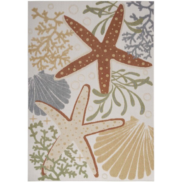 Homeroots 5' X 7' Ivory Orange and Blue Indoor Outdoor Area Rug 527629 - main