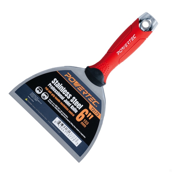 Powertec 6in Stainless Steel Drywall Joint Knife - Flexible Blade, Soft Grip, for Patching, Taping 72173 - main
