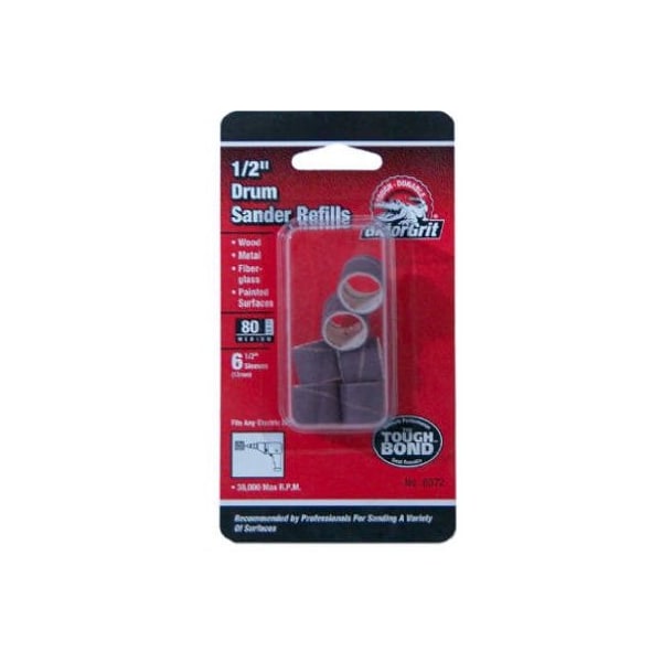 Ali Gator 6072 Sanding Drum Sleeve, 1/2 in Dia Drum, 1/2 in L Drum, 80 Grit, Medium, Aluminum Oxide Abrasive 6072GA - main