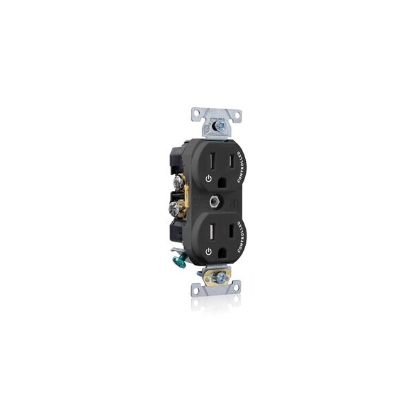 Leviton Dec Plus Dup 15A 125V TR 2Mrk-Ctrl Blk TBR15-S2E - main