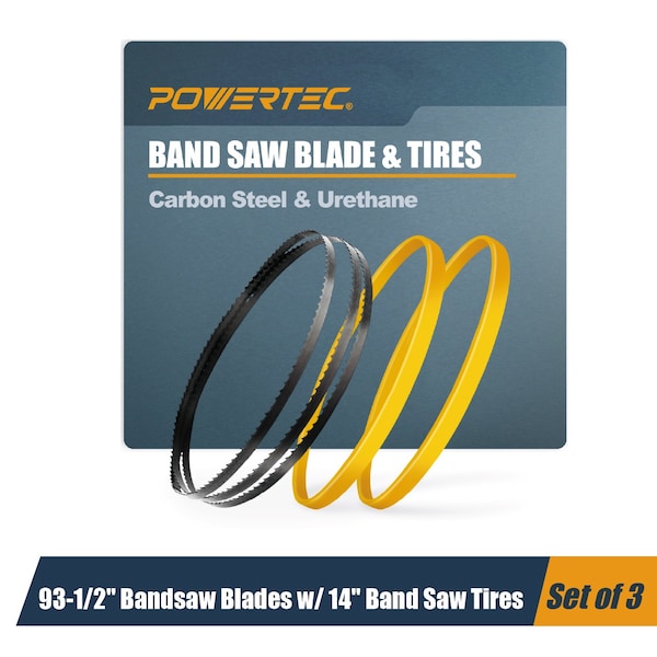 Powertec 93-1/2" 1/4" x 6 TPI Carbon Steel Band Saw Blade & 14" Band Saw Tires for JET and Grizzly 13703 - main