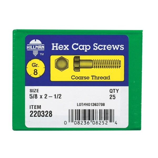 Hillman 5/8 in. D X 2-1/2 in. L Heat Treated Steel Hex Head Cap Screw, 25PK 220328 - main