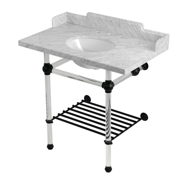Kingston Brass 36-Inch Carrara Marble Console Sink with Acrylic Legs and Shelf, 8-Inch, 3-Hole LMS36MAB0 - main
