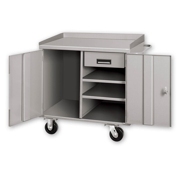 Pucel Mobile Cabinet Bench with 1 Drawer and 2 Shelves, Semi Steel Casters, 36in W x 34in H x 26in D, Gray PC-36S-1424-1 - main