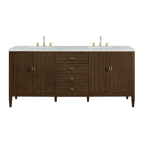 James Martin Vanities Myrrin 72'' D Vanity, Mid Century Walnut w/ Jasmine Pearl Silestone Top w/FreePower Wireless Charger 485-V72-WLT-FEJP - main
