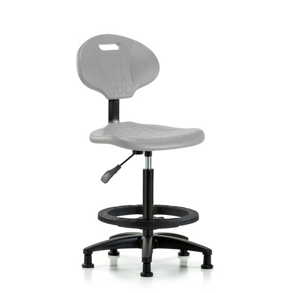 Blue Ridge Ergonomics Polyurethane Chair-High Bench Height with Black Foot Ring & Stationary Glides in Gray Polyurethane TPHBCH-RG-A0-BF-RG-GRY - main