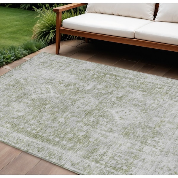 Homeroots 9' X 12' Artichoke Green Oriental Washable Indoor Outdoor Area Rug 607588 - main