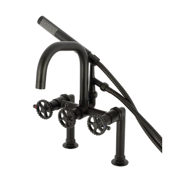 Kingston Brass 7" Center Deck-Mount Clawfoot Tub Faucet with Hand Shower, Matte Black AE8400CG - main