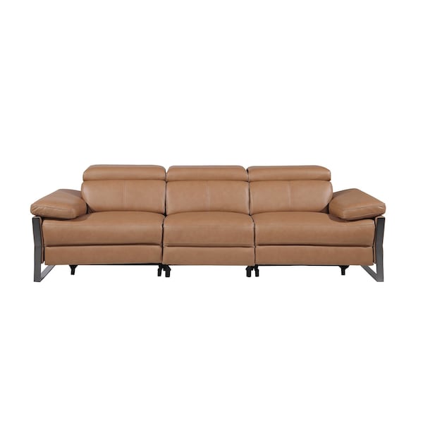 Homeroots 103" Chestnut Top Grain Leather Reclining Metal USB Sofa 720337 - main