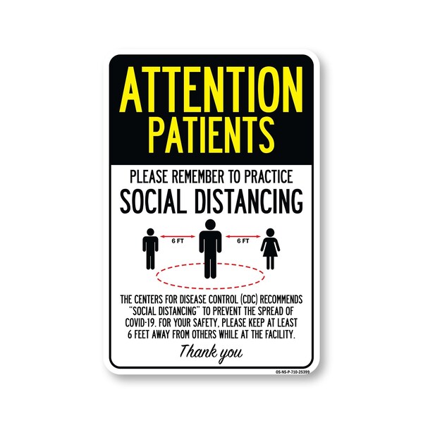 Signmission Public Safety, Patients Practice Social Distancing, 10in X 7in Rigid Plastic, OS-NS-P-710-25399 OS-NS-P-710-25399 - main