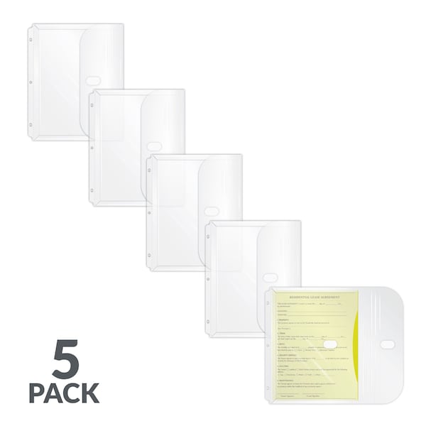 C-Line Products 8-1/2" x 11" Clear Super Heavyweight Poly Binder Pockets, 5/PK, 10PK/BX, 4BX/CT 57537-BX - main