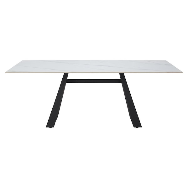 Homeroots 79" White and Black Sintered Stone and Steel Double Pedestal Base Dining Table 572189 - main