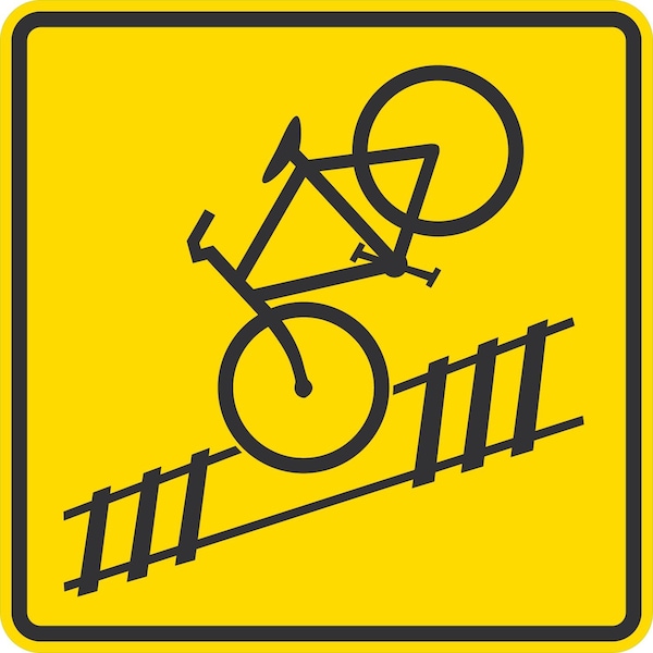 Lyle Rail Tracks, Cyclists Take Care Symbol, 36x36, High Intensity Prismatic, Yellow G-16217-HI_36x36 - main