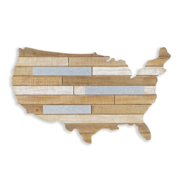 Homeroots 14" X 24" Brown and Gray Wood and Metal Hanging Dimensional Sculpture 489480 - main