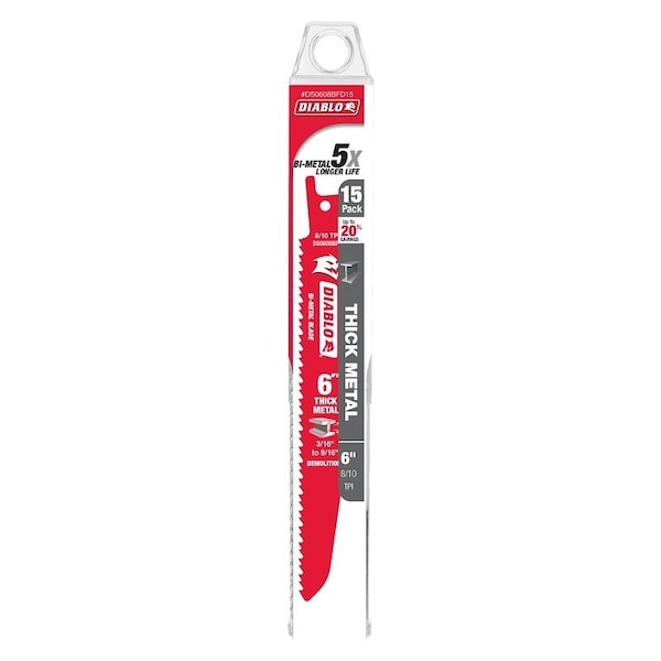 Diablo Reciprocating Saw Blade Set, 6 in, 8/10 TPI, Bi-Metal, 15-Piece DS0608BFD15 - main
