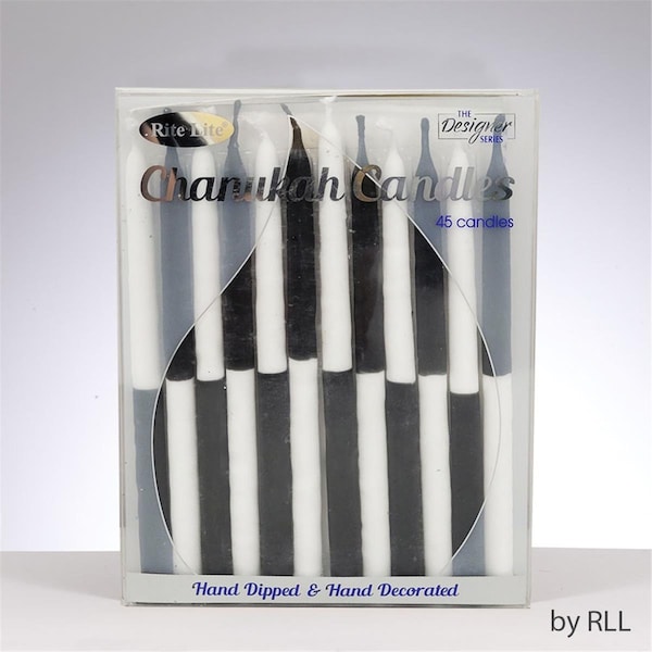 Rite Lite Decorative Hand-Dipped Chanukah Candles, Two-Tone Black & White, 45 Piece C-40-BKW - main