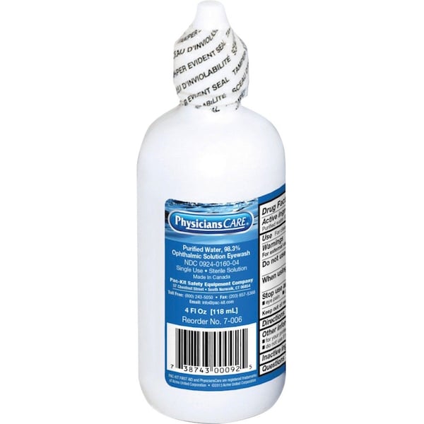 Physicianscare Single Use Eyewash Bottle, 4 oz, Easy Flow Nozzle, Opthalmic Solution, 3 yr Shelf Life 7-006 - main