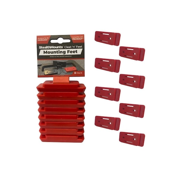 Stealthmounts Tool Organizer Milwaukee Packout Red ABS Mounting Feet Red, 8PK PAC-F-02-8 - main