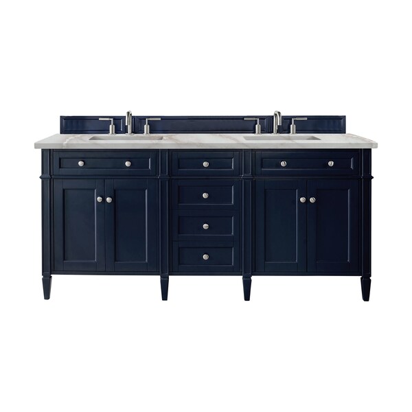 James Martin Vanities Brittany 72'' Dbl Vanity, Victory Blue w/ 3 CM Victorian Silver Silestone Top w/ Wireless Charger 650-V72-VBL-FVSL - main