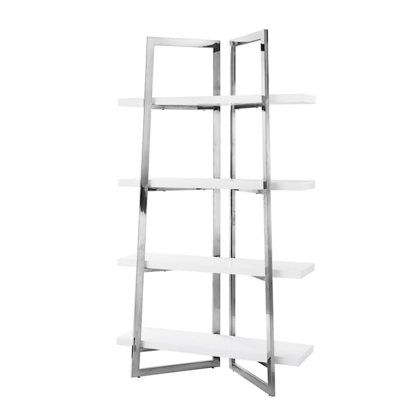 Homeroots 69" White Stainless Steel and Wood Four Tier Etagere Bookcase 544732 - main