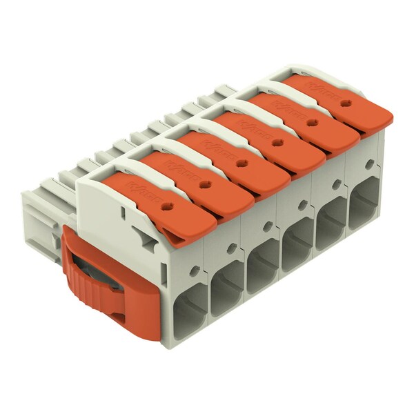 Wago Lever Wire Connector, 4 AWG Max, 6 Port, Gray, Polybutylene Terephthalate Insulation, 600 V, 66 A 832-1106/037-000 - main