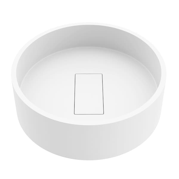 Vigo Bryant Modern White Matte Stone 15 in. L x 15 in. W x 5 in. H Round Vessel Bathroom Sink VG04019 - main