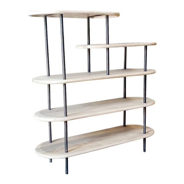 Homeroots 58" White and Gray Iron and Solid Wood Five Tier Bookcase 482680 - main