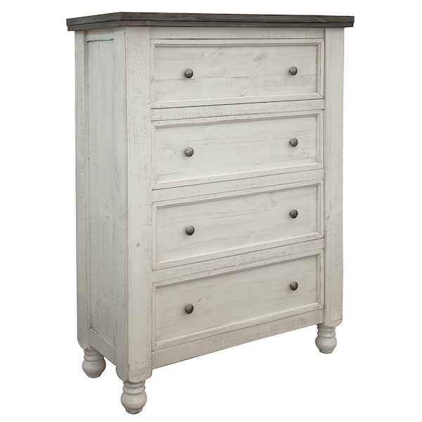 Homeroots 39" Gray and Ivory Solid Wood Four Drawer Chest 524569 - main