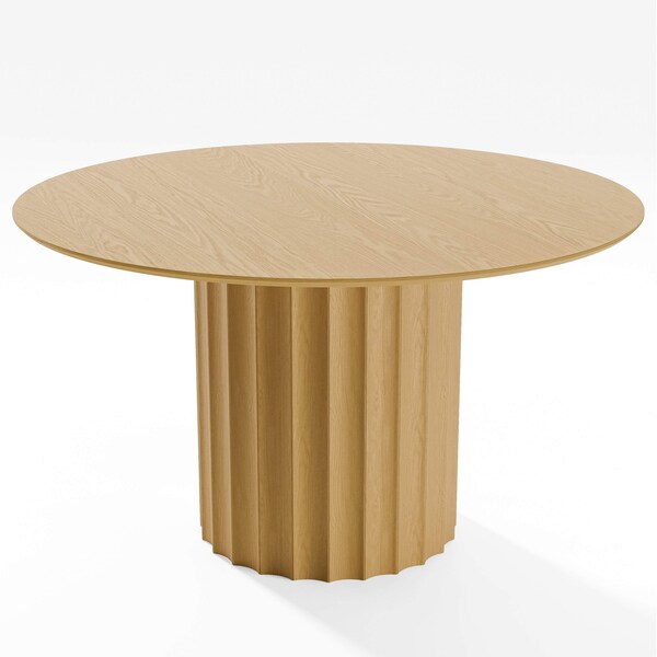 Homeroots 52" Brown Solid Wood Pedestal Base Round Top Dining Table 721000 - main