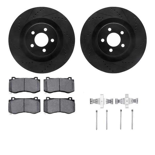 Dynamic Friction Co DFC Rotors-Drilled & Slotted-Black w/ EURO 5000 Ceramic Brake Pads Incl Hdw 8612-39000 - main