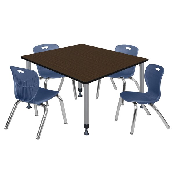 Regency Square Kee Adjustable Classroom Table W/ 4 Andy Stack Chairs, 48 in W, 48 in L, Neo Walnut TB4848NWAPGY45NV - main